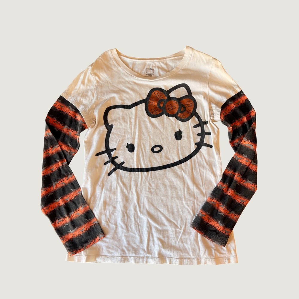 Hello Kitty Sanrio Scene Layered Long Sleeve Tee White Orange Black #15